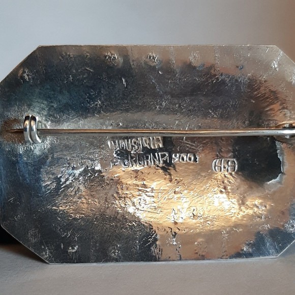 Vintage Industria Peruana 900 Sterling Silver Square Pin Brooch Sun Tonatiuh - Picture 6 of 8